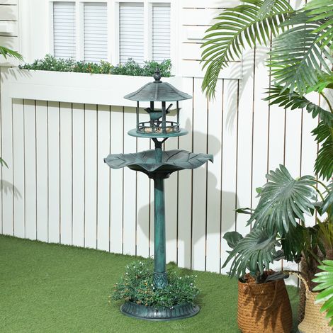 Bain d'oiseaux abreuvoir pour oiseaux jardinière 3 en 1 Ø 50 x 113 cm polypropylène vert-de-gris