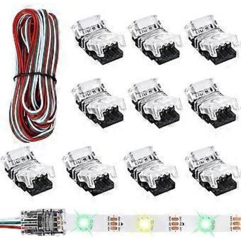 Connecteurs pour rubans LED à broches de 10 mm, compatibles avec les rubans LED sans soudure WS2811, WS2812B et SK6812, avec un câble de 5 mètres.