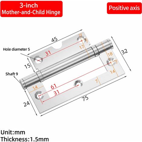 (3 po 201SUS) 1 charnière de porte mère-enfant à un seul vantail en acier inoxydable, sans découpe, à pivot silencieux, pour l'utilisation dans les engins de chantier, les meubles et les armoires. (1/5)