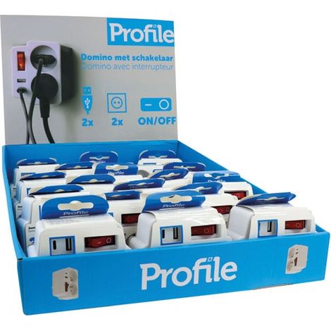 Pantalla 18 piezas enchufe dominó 2 x 16 A USB A-c Blanco - Perfil