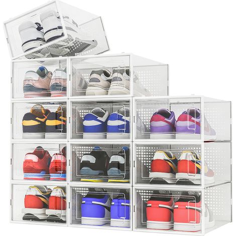 Set 12 Pz Scatole Portascarpe Impilabili 33.5x23x14.5cm Porta Scarpe Salvaspazio