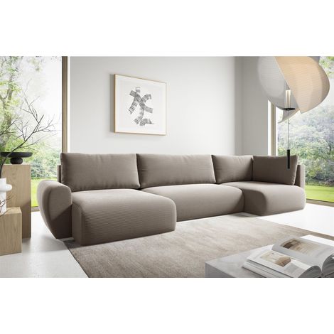 Wohnlandschaft Schlafsofa GALAN Stoff Poso Beige Ottomane Links