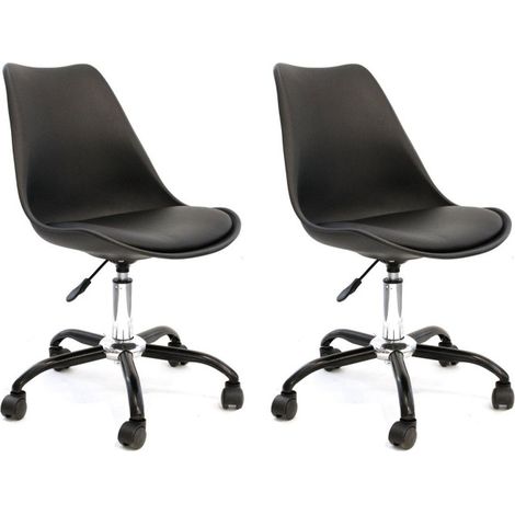 Lot de 2 Chaises à Roulettes "Kiruna" 92cm Noir (1/5)