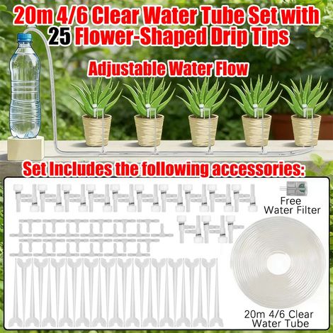 Kit d'irrigation goutte à goutte pour jardin (tuyau de 20 mètres, 25 régulateurs), tuyau de 4/7 mm, micro-goutteurs (1/5)