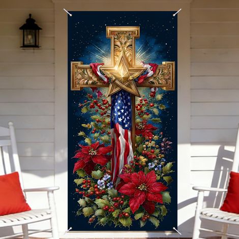 Décorations de Noël 2026 - Bannières, nœuds, décorations de Noël, rideaux de porte - 90 x 180 cm (œillets + ruban) - QL-13