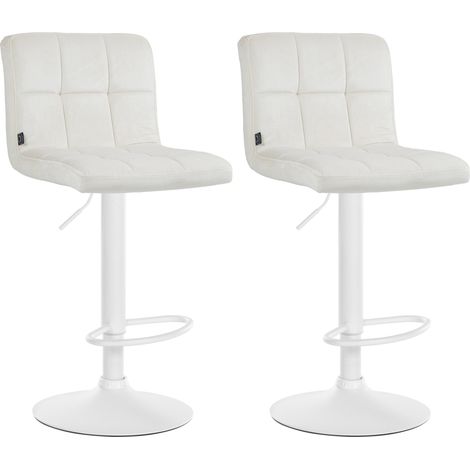 Juego de 2 taburetes de bar de terciopelo crema con costuras decorativas y base de trompeta de metal blanco 100004401 (1/5)
