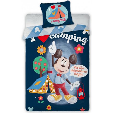 Parure de lit 140x200 Mickey Mouse Mickey Mouse 7668 au camping J'adore le camping sous une tente Taie d'oreiller 70x90 (1/2)