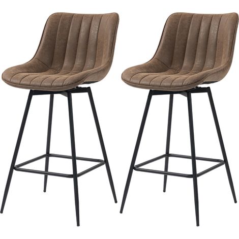 Lot de 2 tabourets de bar en PU, chaises de bar avec assise rembourrée, hauteur 68 cm, dossier et repose-pieds, couleur marron (1/5)