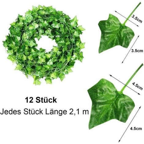 Lierre Artificiel 12 Pièces X 2M Plante Artificielle Guirlande Vigne pour Salon, Chambre, Jardin, mitoyen,Mariage (1/4)