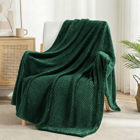 Mezcla Plaid Couverture Polaire Gaufré, 130x170 CM, Vert Forêt (1/5)