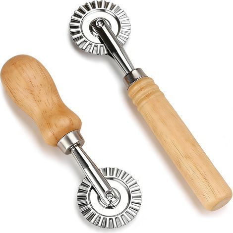2 Pièces Roulette Pâtisserie, Manche Bois, Acier Inoxydable, Pour Ravioli, Pizza, Pâte, Cuisine Maison (1/5)