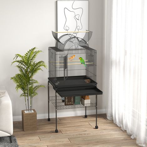 Cage à oiseaux 63x53x144 cm en acier noir avec rangement pour salon FLORAGRACE (1/5)
