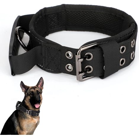 Tactical Dog Collar Adjustable K9 Military Heavy Duty Metal Buckle Handle Outdoor Dog Leash Nylon Dog Collar(M(35-45cm)) (1/5)