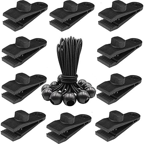 10 jeux de pinces pour bâche, pinces de fixation pour bâche, accessoires de fixation pour tente, cordes élastiques à boule, pour tentes, bâches, parasols, bannières, boas (1/5)