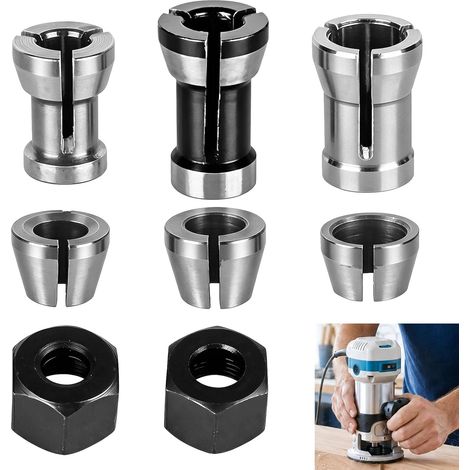 Set of 8 Chucks and Cutters Set of 6 mm 6.3 mm 8 mm Flush Chuck and Milling Machine for Wood Milling with 2 Nuts Engraving Accessories Woodworking Modelling (1/5)