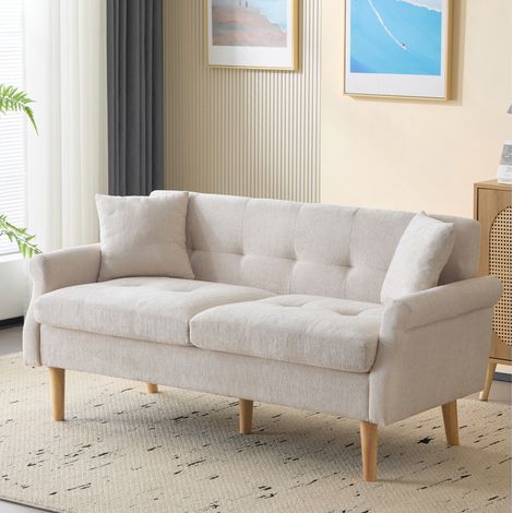 Sofá de 2 plazas 162x74x77 cm beige en chenilla con cojines gruesos (1/5)