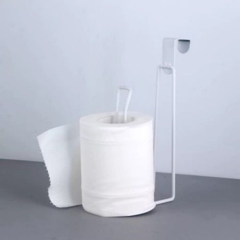 Support suspendu pour rouleau papier toilette sans perçage finition blanche, accessoire de rangement pratique pour salle de bain (1/4)