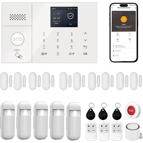 Système d'Alarme Maison, Alarme Détecteurs de Mouvement, Capteurs de Porte/Fenêtre, Boutons SOS,Commande à Distance, Protection Anti-Intrusion pour Maison (1/5)