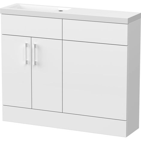Wichnor Compact Floor Standing 2 Door Vanity Basin WC Unit with Polymarble Basin, 1000mm, Matt White (1/4)