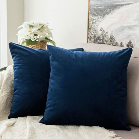 Set of 2 velvet cushion covers, decorative, super soft, 45x45 cm, dark blue, for sofa, bedroom, living room. (1/4)