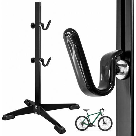 Relaxdays Adjustable Freestanding Bike Stand, 2 Hooks, Maintenance & Repair, Iron, HWD: 69.5x41.5x38.5 cm, Black (1/5)