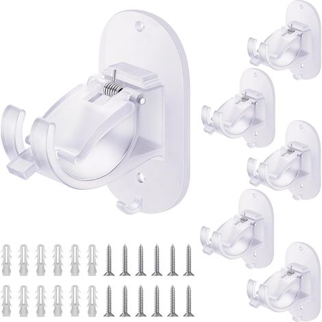 Support Tringle Rideaux Sans Percage Pièces, Double Fixation Auto Adhésif et Vis Renforcée, Métal Résistant Universel pour Coffre Volet Roulant, Salle de Bain Cuisine Chambre - Transparent (1/5)