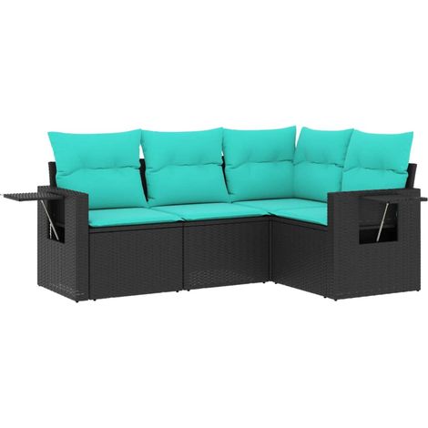 Maison Exclusive - Set Divani da Giardino 4 pz con Cuscini Nero in Polyrattan