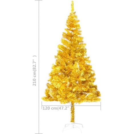 Sapin de Noël Doré Artificiel 210 X 120 cm et pied support pour un Noël original.