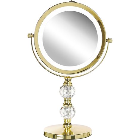 Specchio da tavolo double face per trucco a LED metallo oro ø 13 cm 1x / 5x Claira