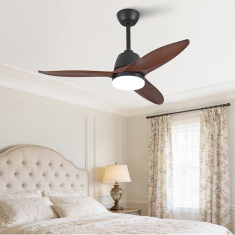 Ventilador de techo de 42 pulgadas con LED, 3 colores, madera, reversible, negro OKMYHOME (1/5)