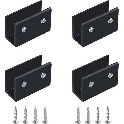 Pince à Verre, 4 Pièces de Support d’Étagère en Verre Murale Support Tablette Verre Noir, Fixation Tablette Verre Réglable en Alliage d'Aluminium, Pour Verre de 8 à 10 mm d'Épaisseur (1/4)