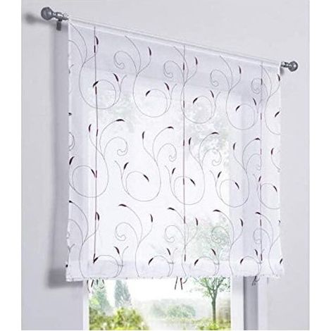 1 Pièce Rideau de Fenêtre Broderie Floral Raffrollo Haut Qualité Voile Décoration de la Chambre Salle de Bain Balcon (Violet, 80x100cm)-Ensoleillé