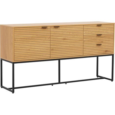 Buffet 2 portes et 3 tiroirs décor mélaminé 160 cm bois et noir (1/5)