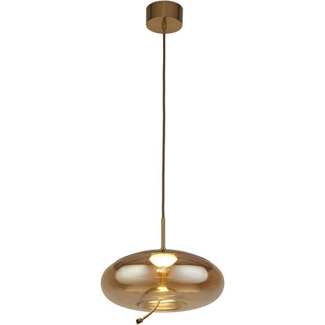Searchlight Lisbon Suspension dôme à 1 lumière DEL, laiton satiné et verre ambré 2700K (1/3)