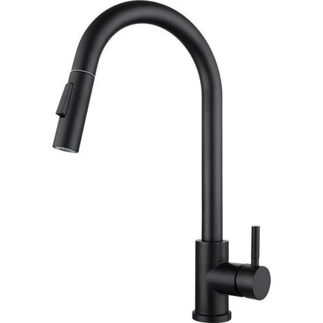 Modern Stainless Steel Kitchen Faucet with Pull Out Spray and Single Handle, Satin Black MUMU (1/4)