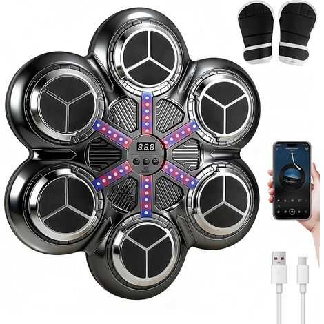 Machine de Boxe Musicale, LED Mural Musique avec Gants de Boxe, Mode Bluetooth, 3 Modes de Vitesse et d'entraînement, Mode de Comptage, Music Boxing Machine pour Adultes et Enfants (1/5)