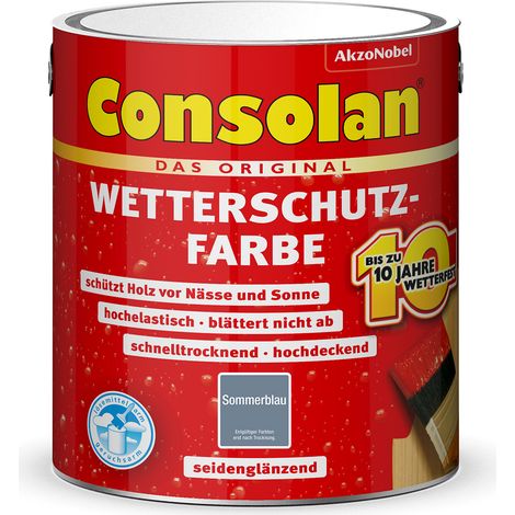 Consolan Wetterschutzfarbe, Deckender Holzschutz für Außen, Sommerblau, 2,5 l (1/5)