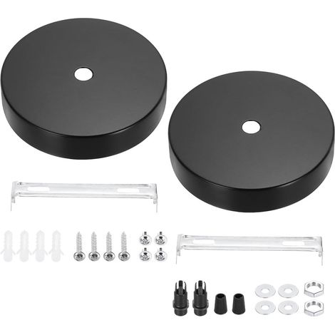 2 pièces Boîte de Connexion, Abat-Jour Rond avec 1 Trou, Convient à Toutes les, Plafonnier, Rosace Luminaire, Cache-Fil, Cable, Kit Suspension, Pavillon, Baldaquin en Métal (100x20 mm) (Noir) (1/5)