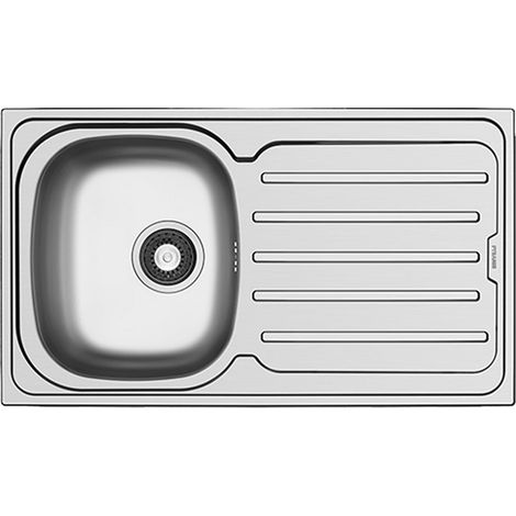 Contemporary Stainless Steel Kitchen Sink with Drainer, 860 x 500mm