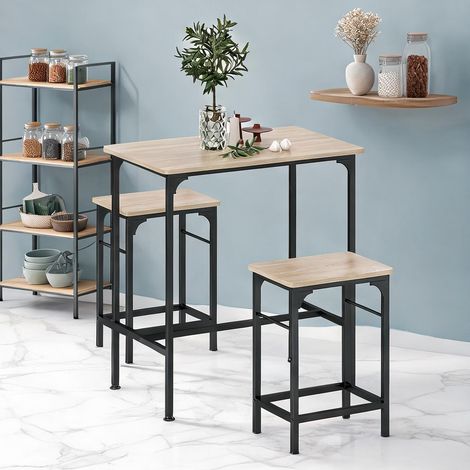 Ensemble table de bar et tabourets bois naturel 80 x 50 x 87 cm (1/5)