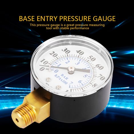 Manometer für Wasser, Luft und Öl mit einem Messbereich von 0-100 psi / 0-7 bar, 1/4" NPT-Sockel. (1/5)