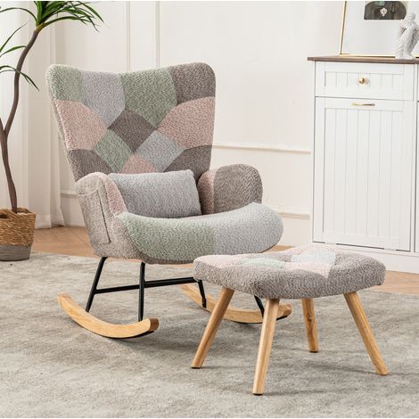 Chaise à bascule multicolore en tissu effet velours avec repose-pieds, 93 cm, assise 43x48 cm (1/5)