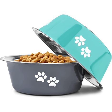 Edelstahl-Hundenäpfe (2er-Pack) für kleine bis mittelgroße Hunde mit rutschfestem Silikonboden erhöhter Edelstahl-Futterautomat (grün + grau, mittlere Größe (3,6 Tassen)).