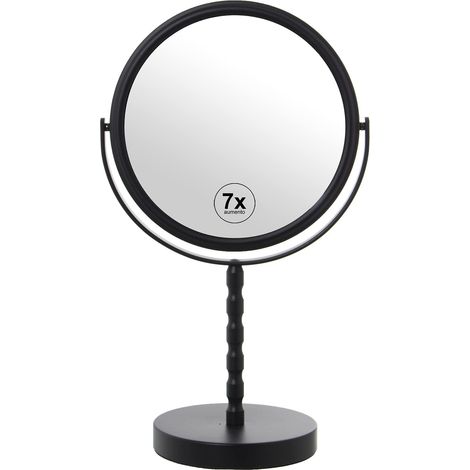 Miroir avec Pied Rond avec 7 grossissements en métal Noir 18x12x32cm (1/2)
