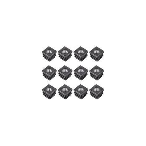 Lot de 12 inserts pour tubes carrés 20x20mm – M8 filetage – Plastique noir – Pour roulettes et patins réglables – Montage simple - 12Pcs