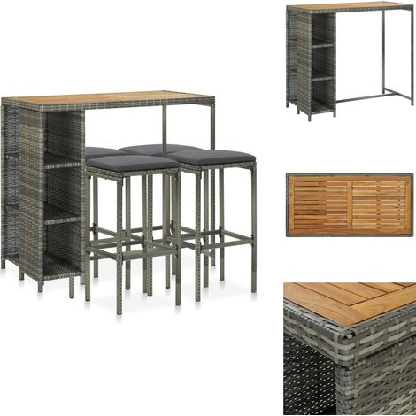 Ensemble de bar de jardin 5 pcs et coussins Résine tressée Gris - Ensemble Salon De Jardin - Mobilier De Jardin - Set De Bar Extérieur - Table Et Chaises De Jardin - Résine Tressée (1/5)
