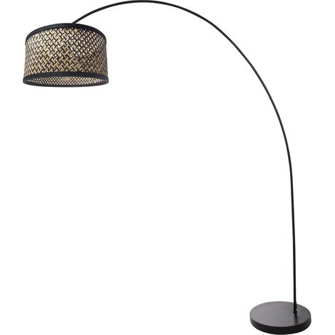 Mexlite - lampadaire - Solva - noir - bambou métal - lampe arquée (1/4)