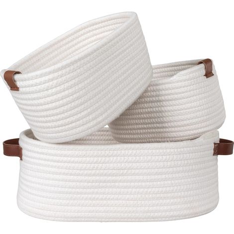 Lot de 3 paniers de rangement JARANA – Coton blanc (1/5)