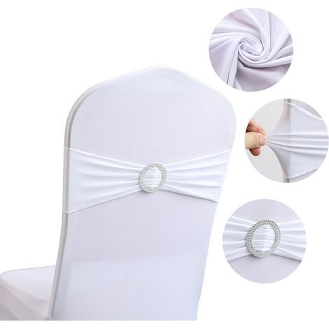 Lot de 60 écharpes Extensibles en élasthanne avec Boucle coulissante pour Mariage, Bandes de Couverture de Chaise en élasthanne pour chaises Pliantes, décorations de Banquet (Blanc) (1/3)