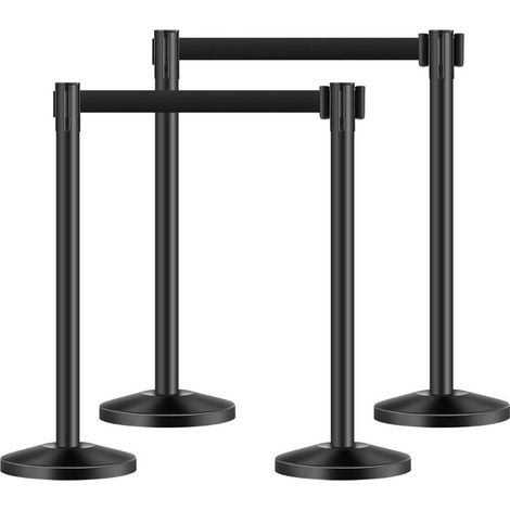 Organisation des files avec barrière de balisage 4 pcs, sangle rétractable 2 m, poteaux noirs pour théâtre, mariage, expo (1/5)